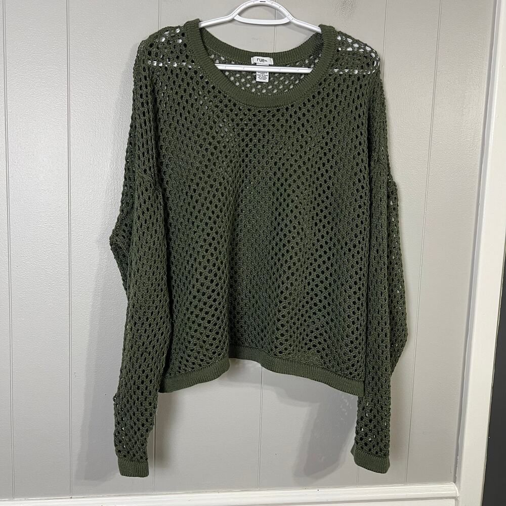 Rue21 Cover Up Olive Green Open Knit Sweater Women’s Plus 3X Fishnet Mesh